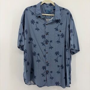 Batik Bay Mens XXL Blue Shirt Short Sleeve Palm Tree Rayon Button Down Tropical